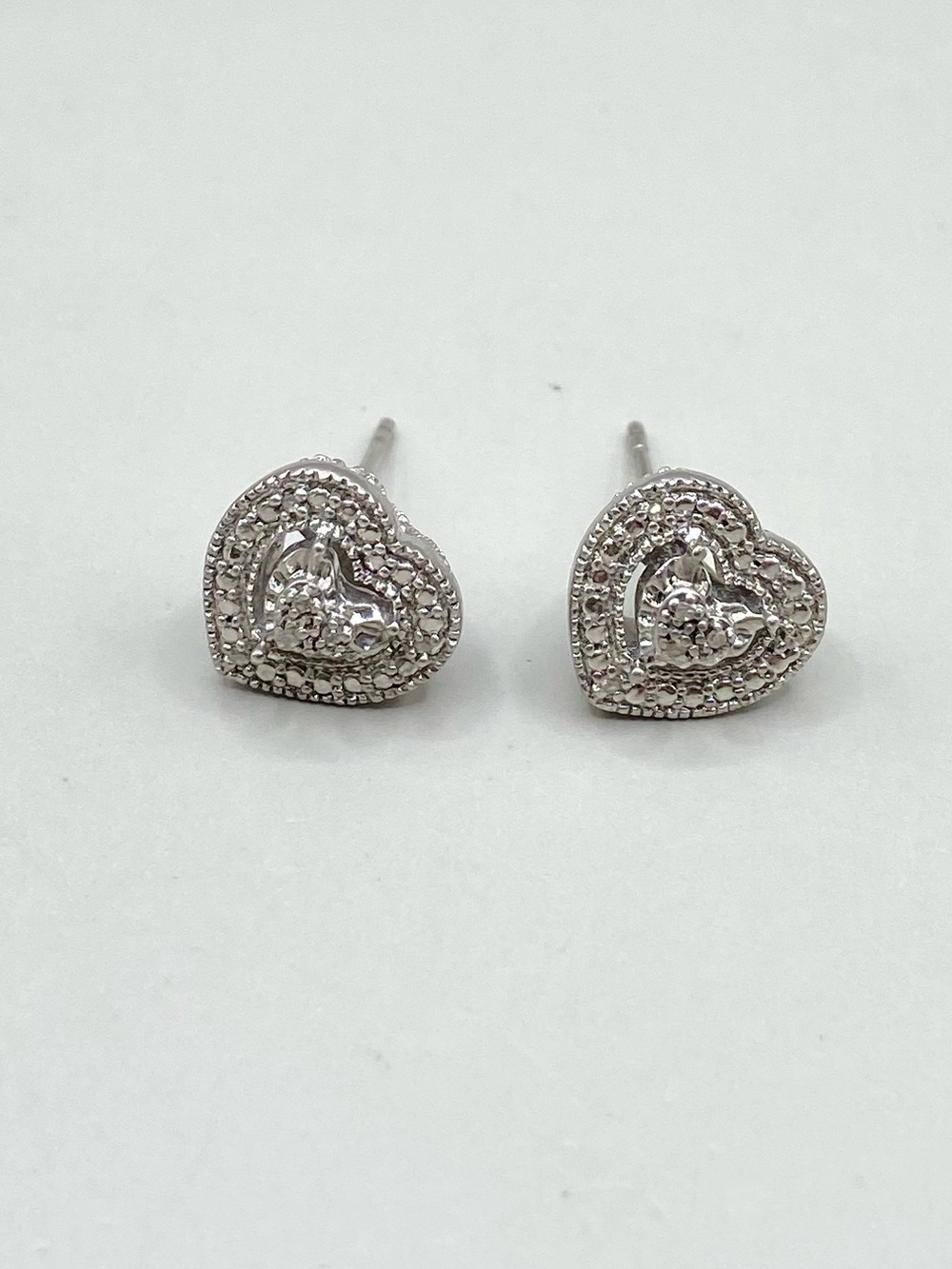 Sterling Silver Pave Diamond Accent Heart Post Earrings